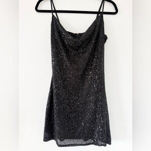 Windsor Black Sequin Sparkle Mini Dress Large Adjustable Strap Back Zip Party